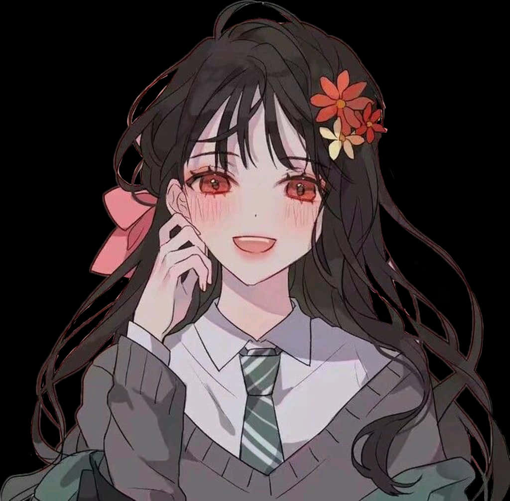 Animated Girl Floral Hairpiece Smile.jpg