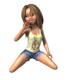 Animated Girl Sitting Smiling