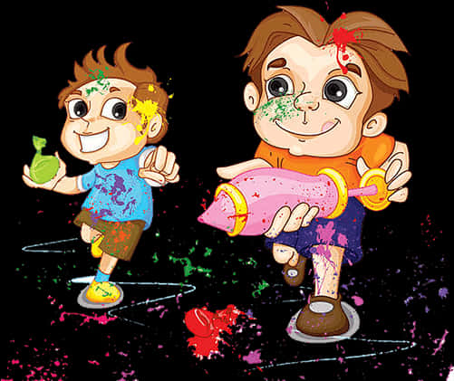 Animated Holi Celebration Kids