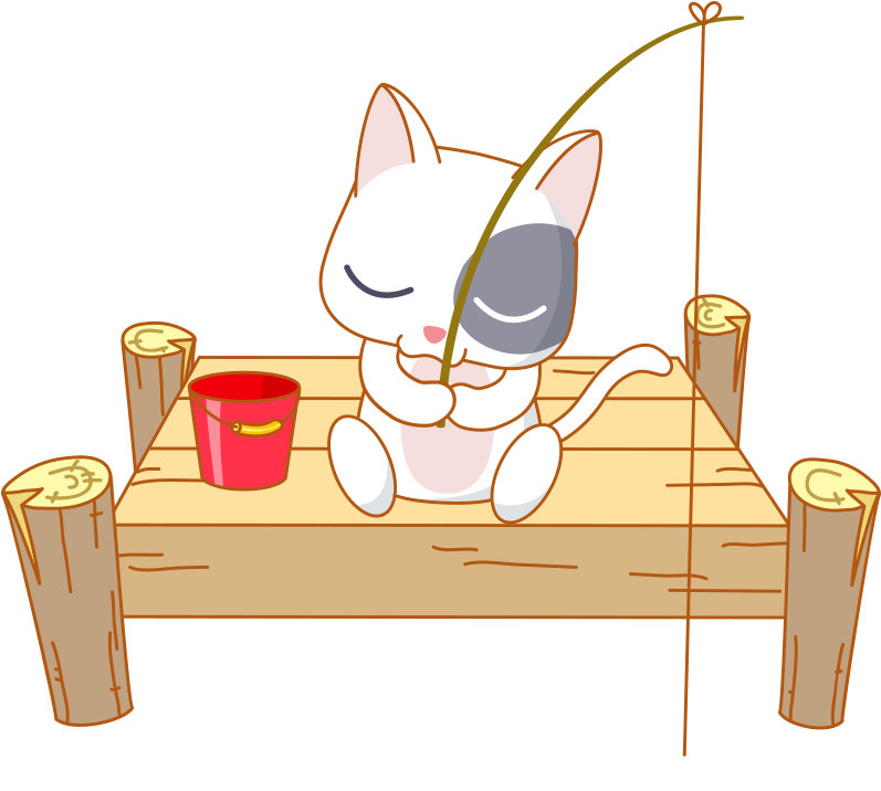 Animated Kitten Fishing On Dock