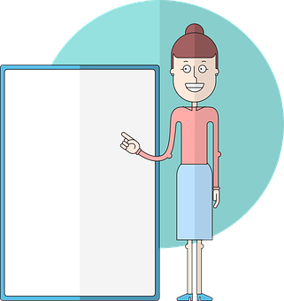 Animated Presenter Girl Pointingat Blank Board