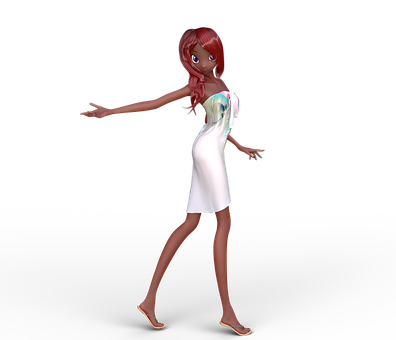 Animated Redhead Womanin White Dress