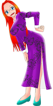 Animated Redheadin Purple Dress