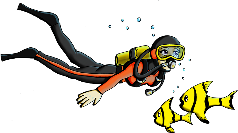 Animated Scuba Diverwith Fish