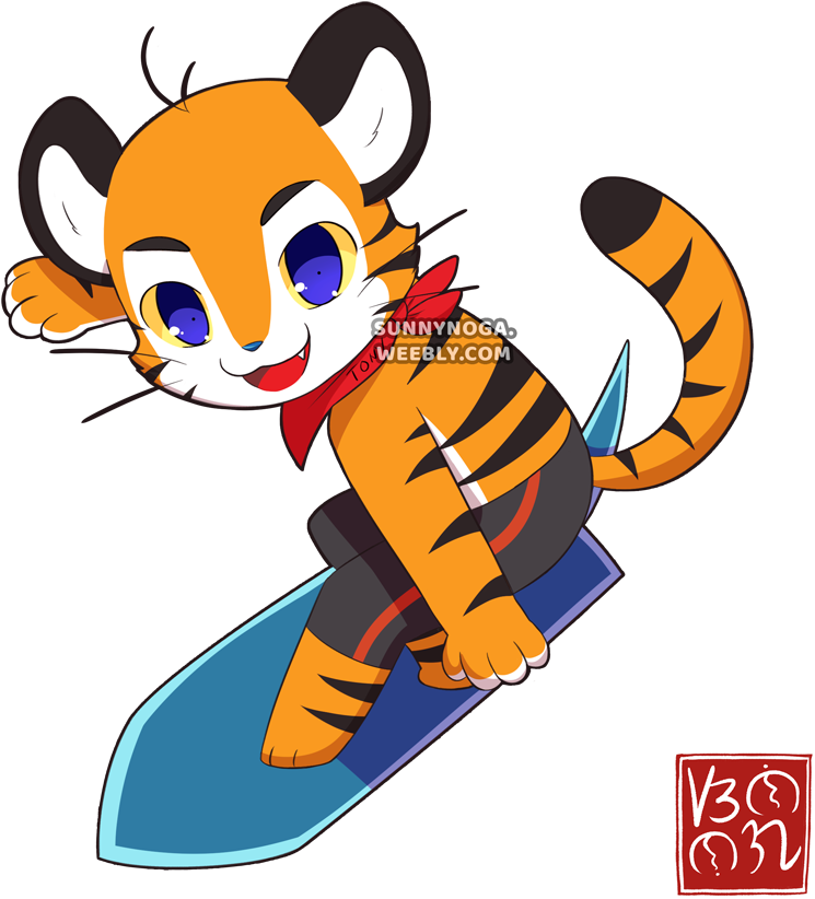 Animated Tiger Cub Surfing Illustration