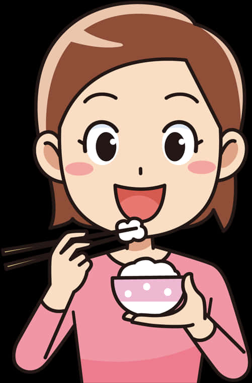 Animated Woman Eating Rice With Chopsticks