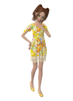 Animated Woman Floral Dress