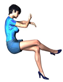 Animated Woman Sitting In Blue Outfit