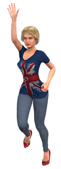 Animated Woman Waving Union Jack Shirt