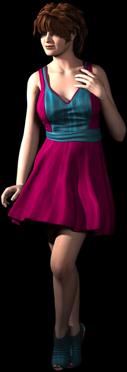 Animated Womanin Pink Dress