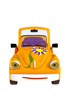 Animated Yellow Car With Flower