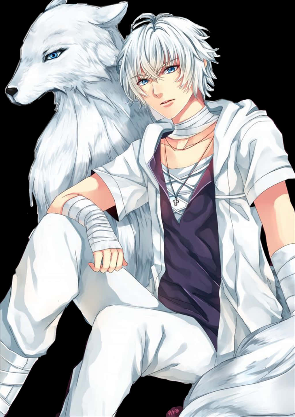 Anime Boy With Silver Wolf
