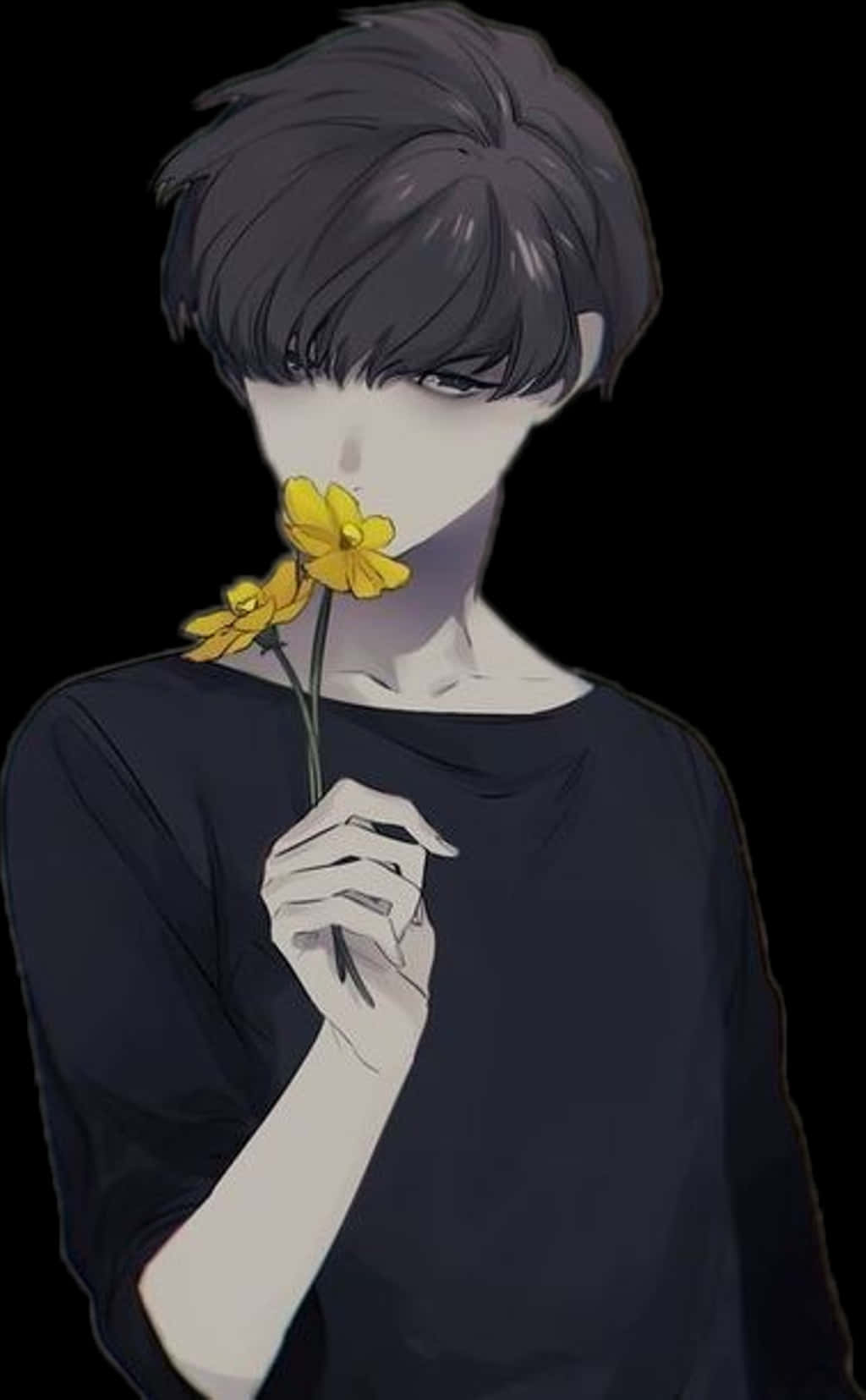 Anime Boy With Yellow Flower