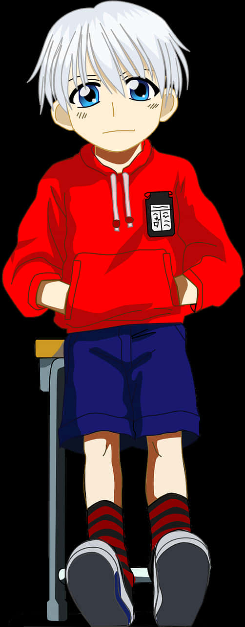 Anime Boyin Red Hoodieand Shorts