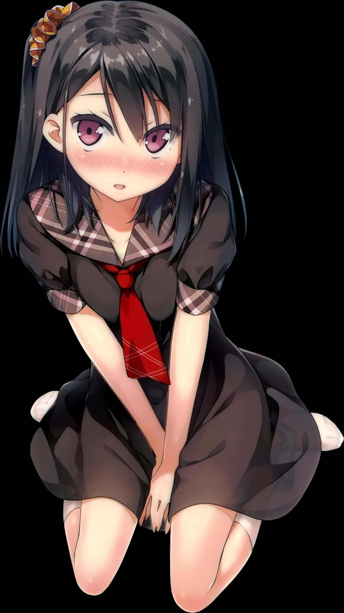 Anime Girl Blushing Kneeling