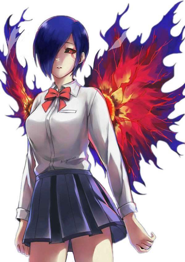 Anime Girl With Blue Hairand Flaming Wings