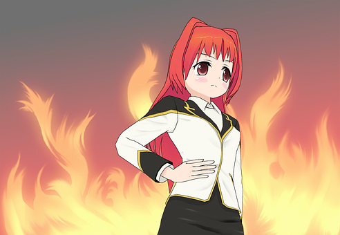 Anime Girl With Flames Background