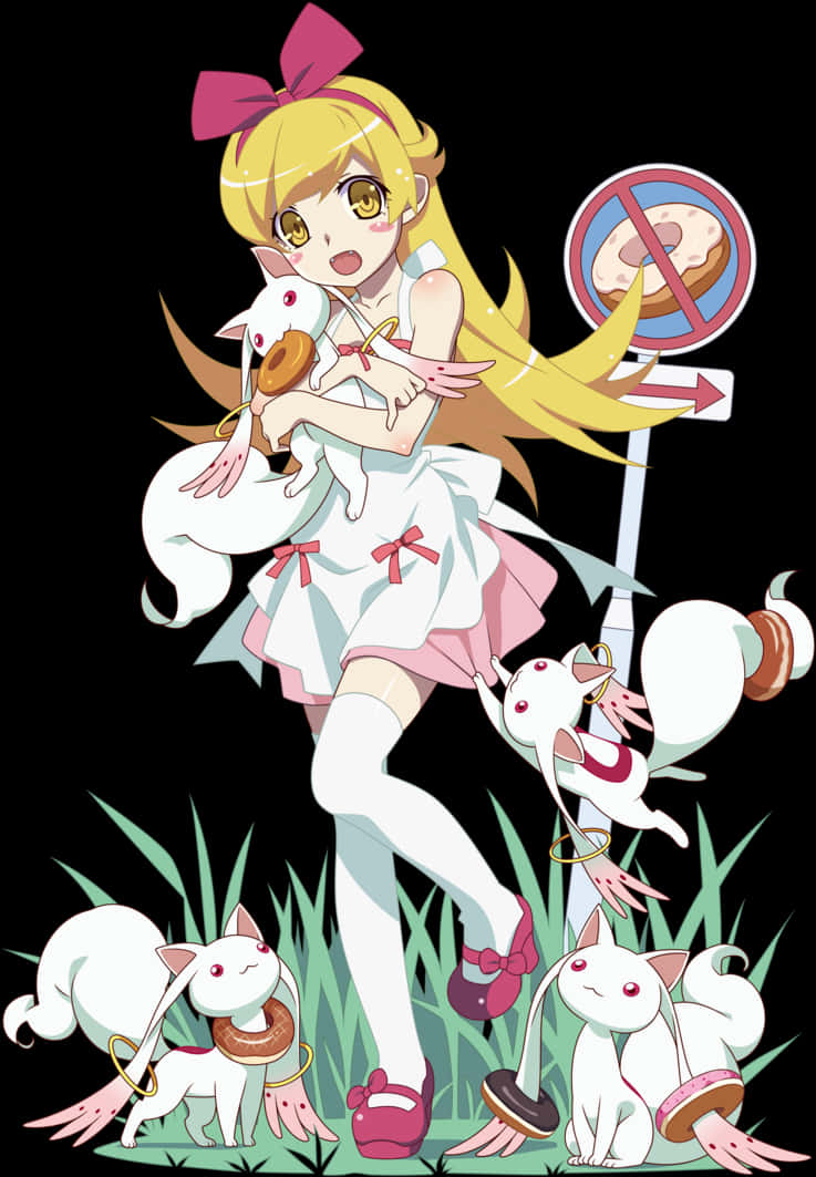 Anime Girl With White Cats No Dogs Sign