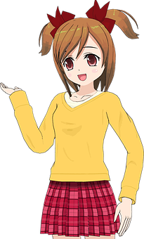 Anime Girl Yellow Sweater Red Bows