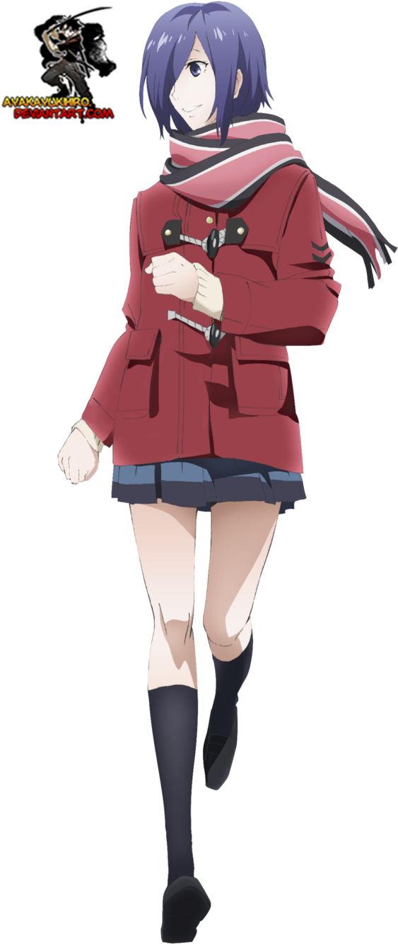 Anime Girlin Red Coatand Skirt