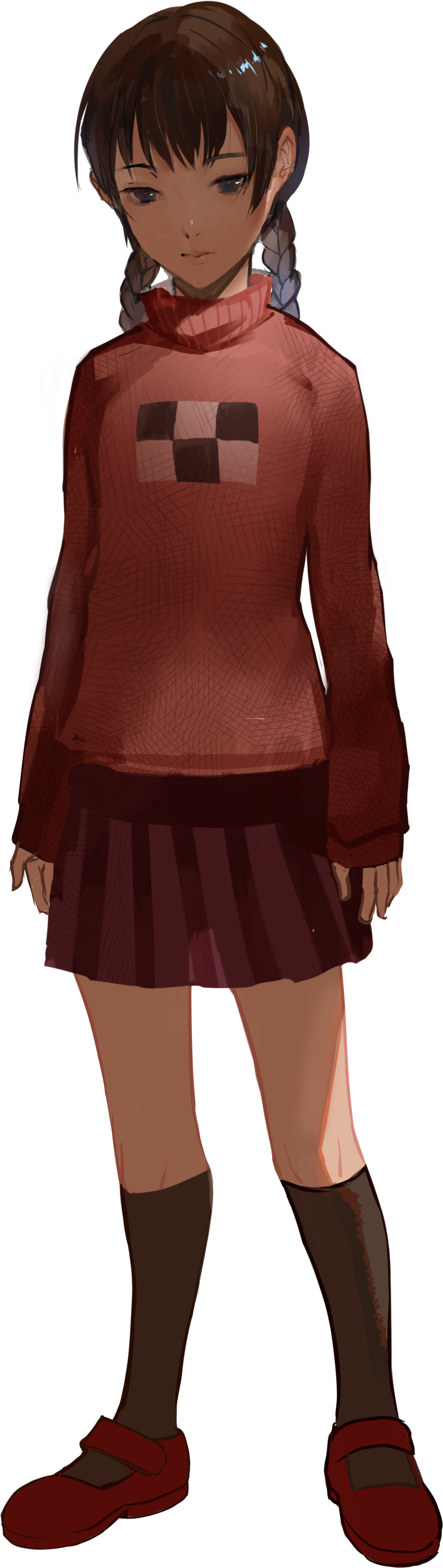 Anime Girlin Red Sweaterand Skirt
