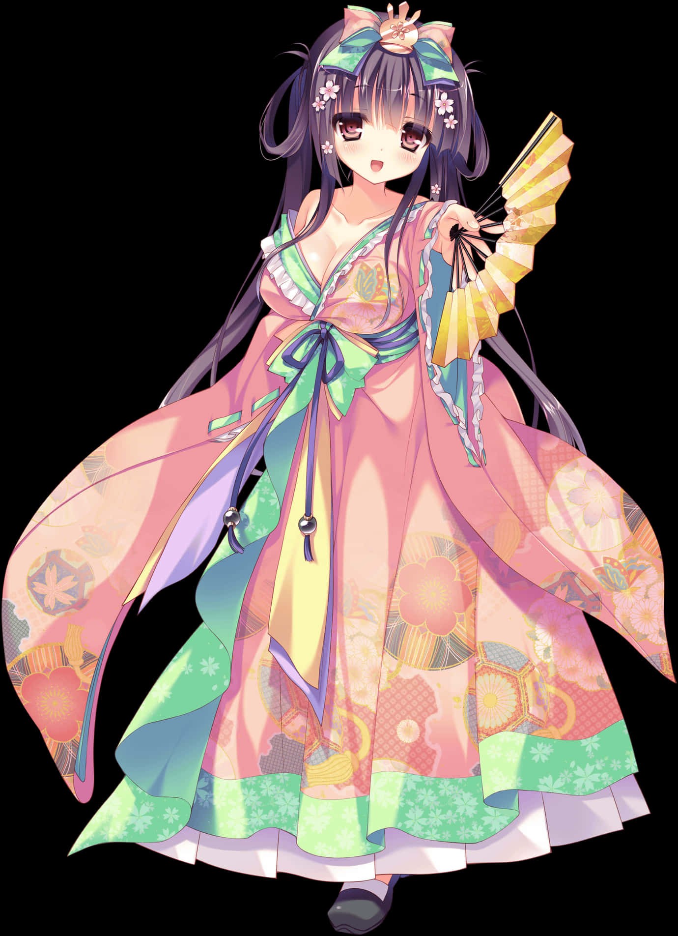 Anime Girlin Traditional Dresswith Fan