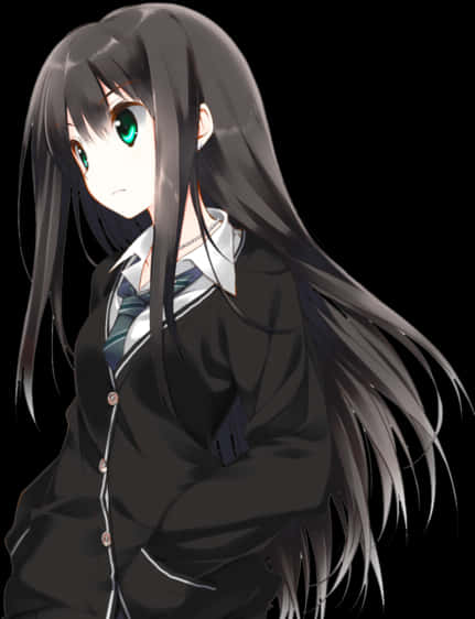 Anime Girlwith Long Hairand Green Eyes