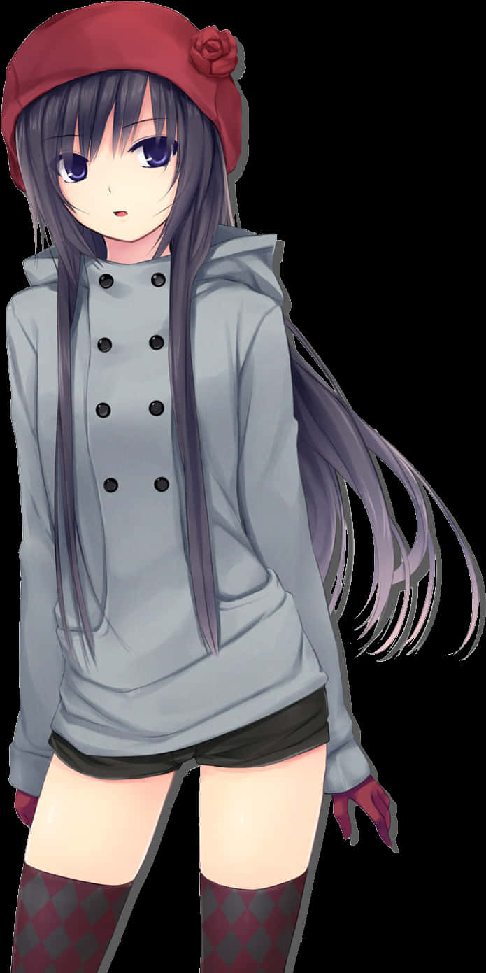 Anime Girlwith Long Purple Hairand Hat