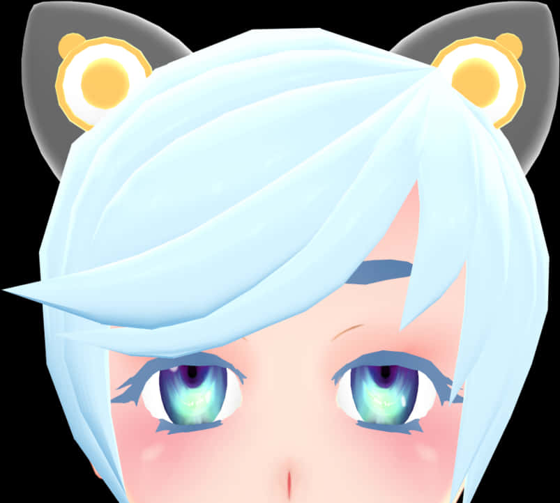 Anime Style Blue Haired Characterwith Cat Ears