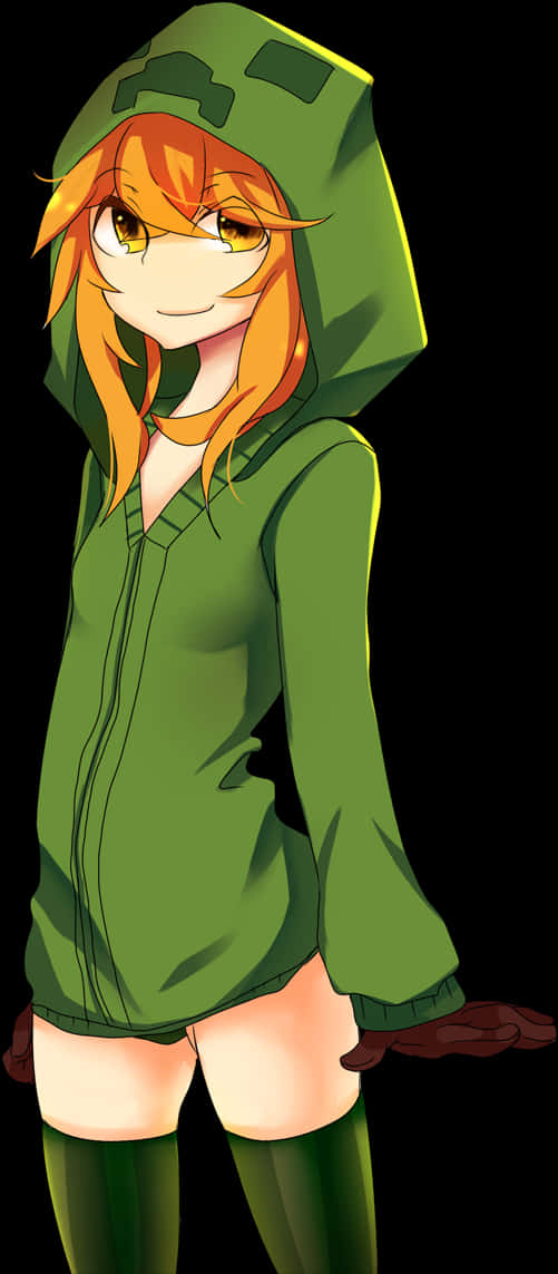Anime Style_ Character_in_ Green_ Hoodie