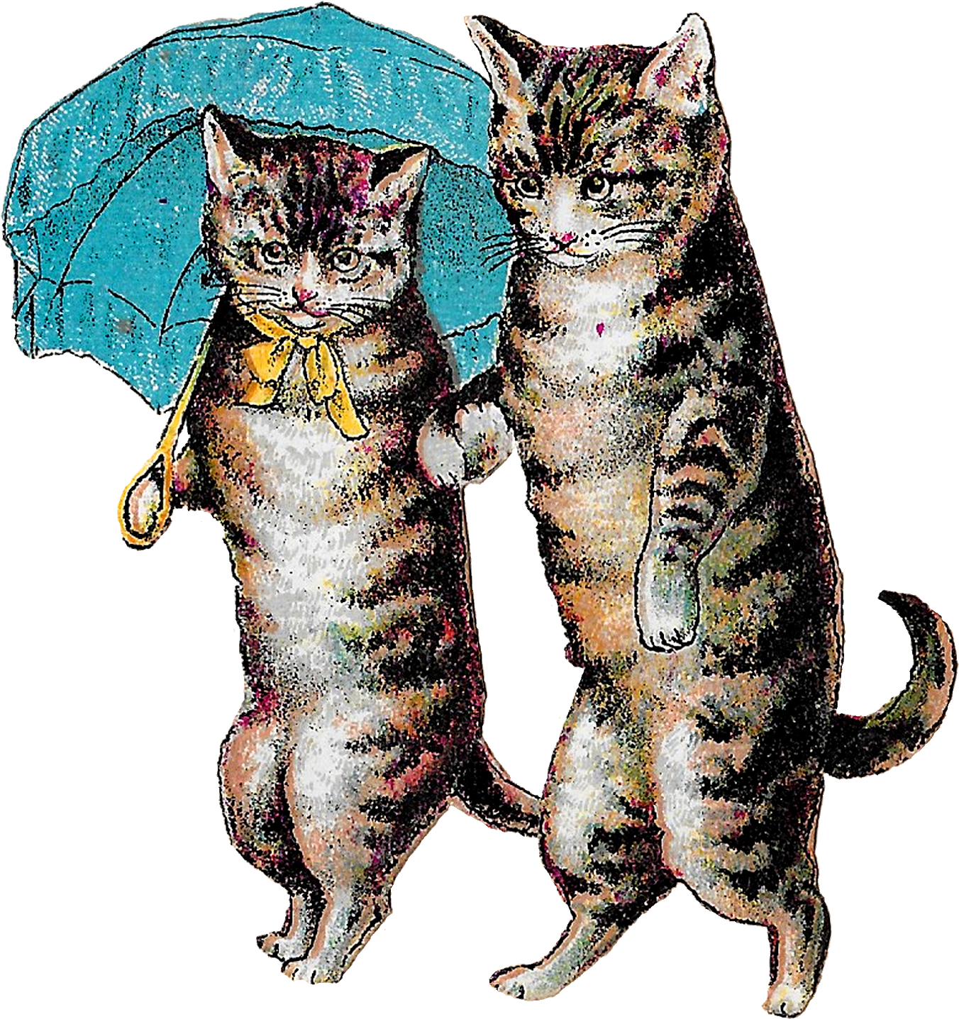 Anthropomorphic Cats With Umbrella