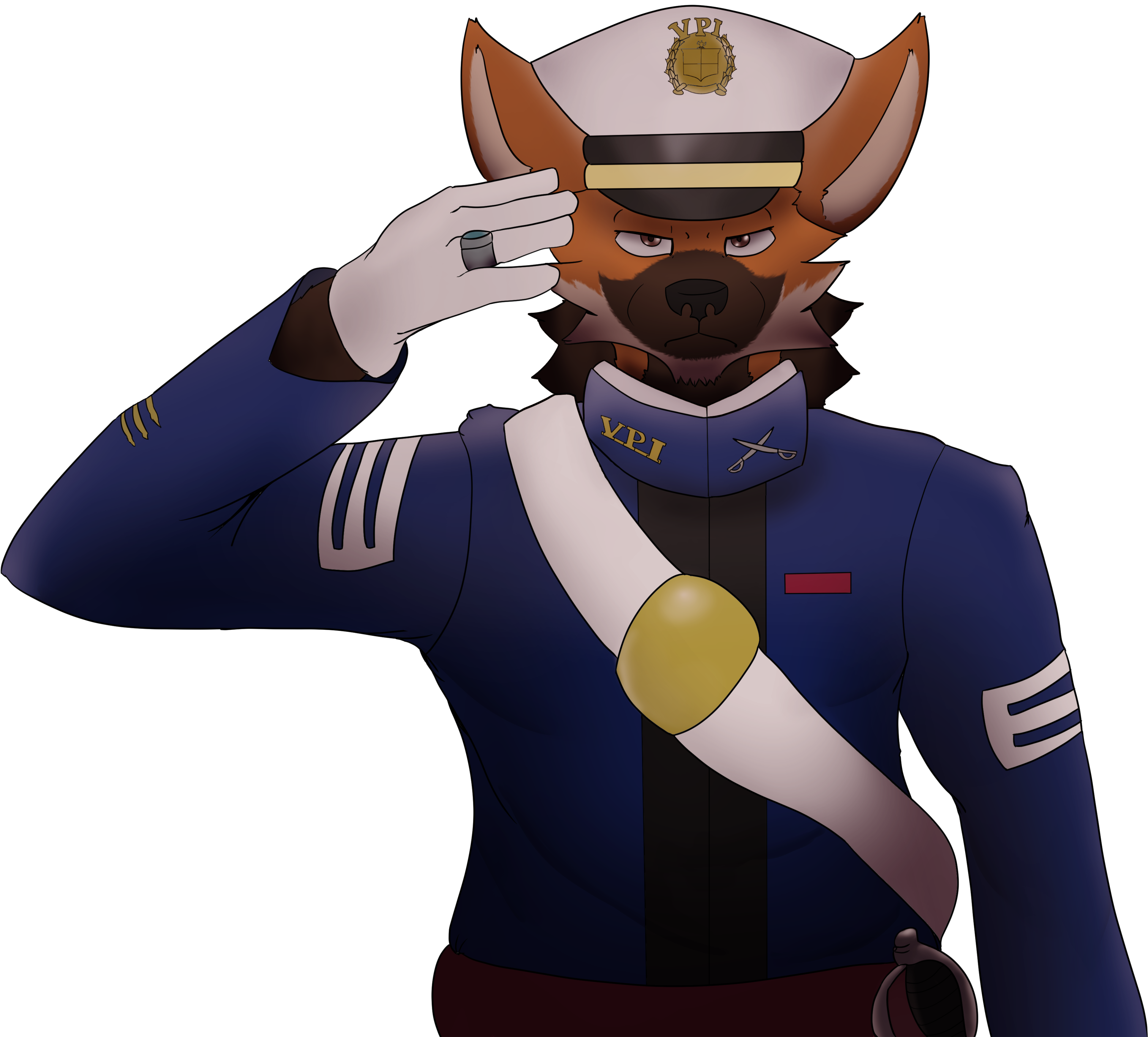 Anthropomorphic Fox Officer Saluting