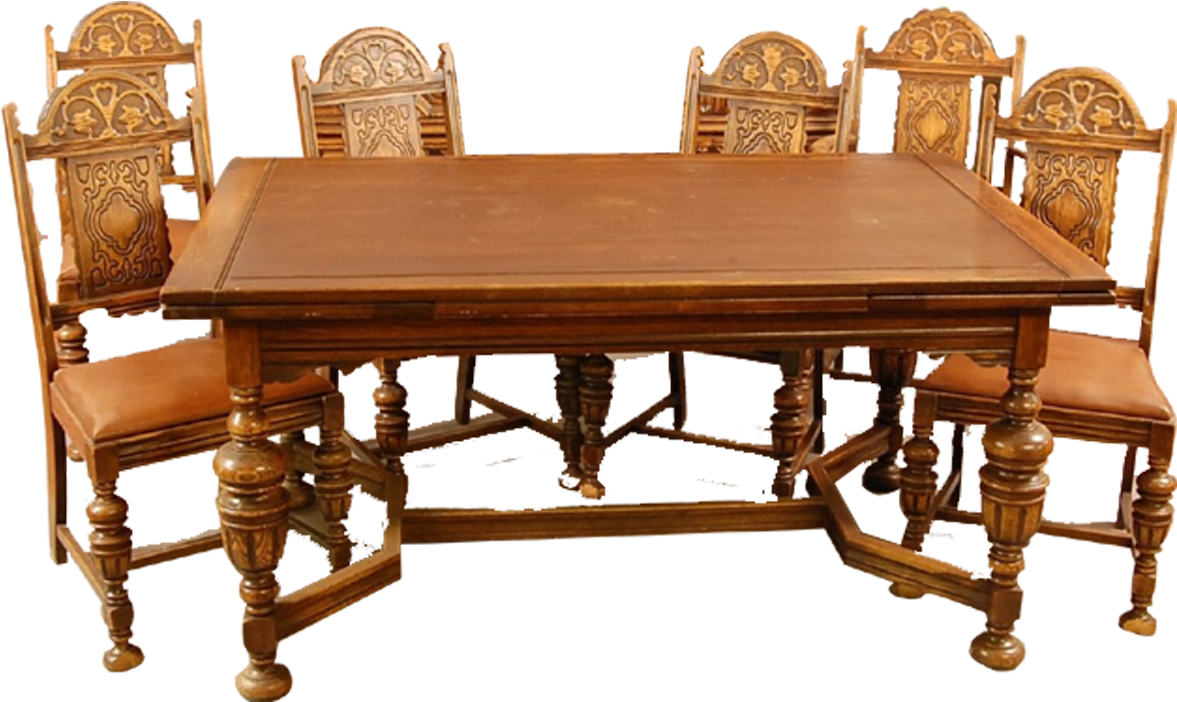 Antique Wooden Dining Setwith Carved Chairs