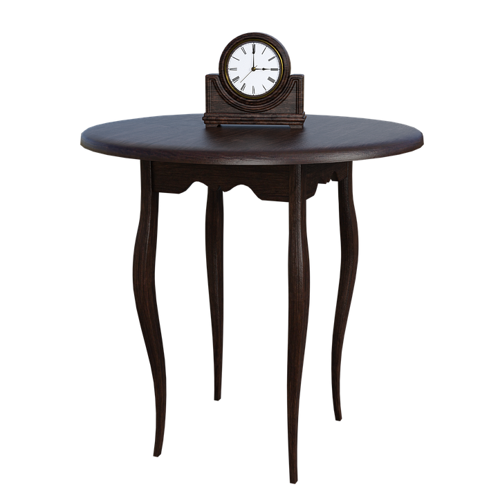 Antique Wooden Table With Clock