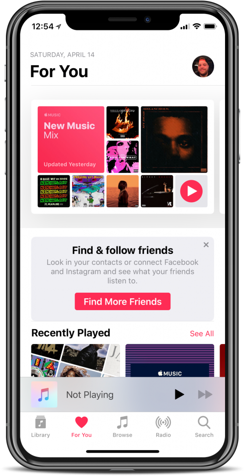 Apple Music For You Section Screenshot