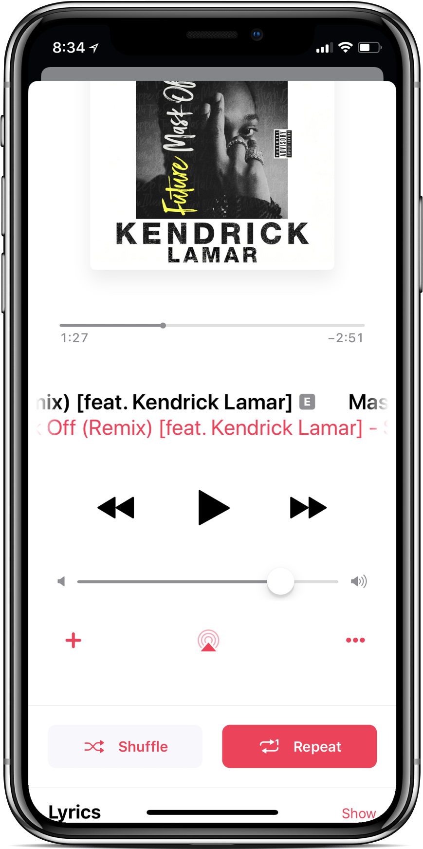 Apple Music Interface Kendrick Lamar Track