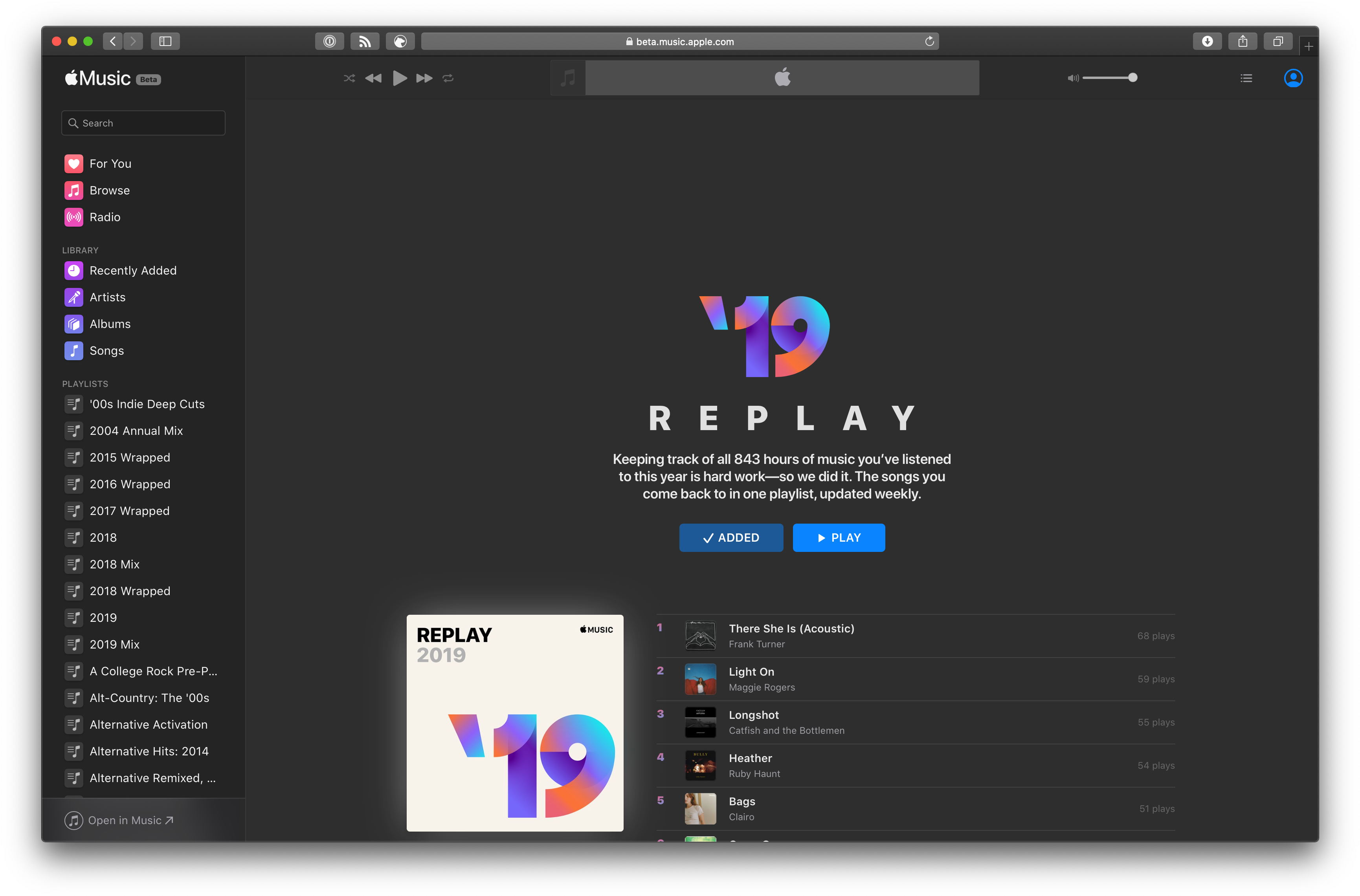 Apple Music Replay2019 Interface