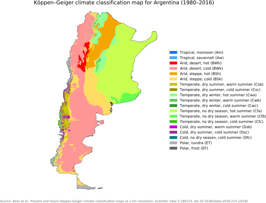 Argentina Koppen Geiger Climate Classification19802016
