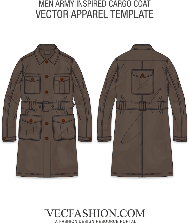 Army Inspired Cargo Coat Vector Template