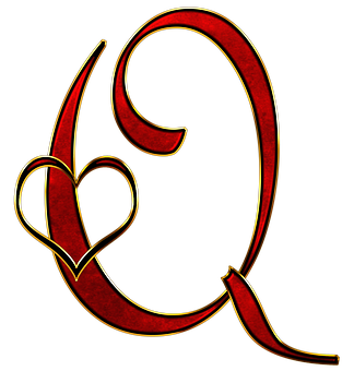 Artistic Redand Gold Letter Qwith Heart