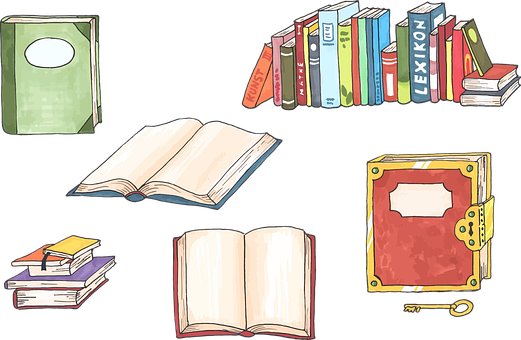 Assorted Books Cartoon Illustration