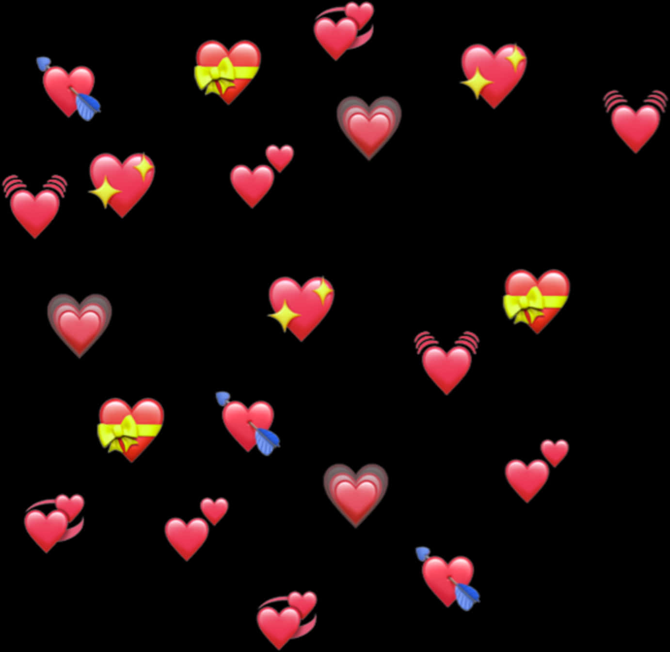 Assorted Emoji Hearts Black Background