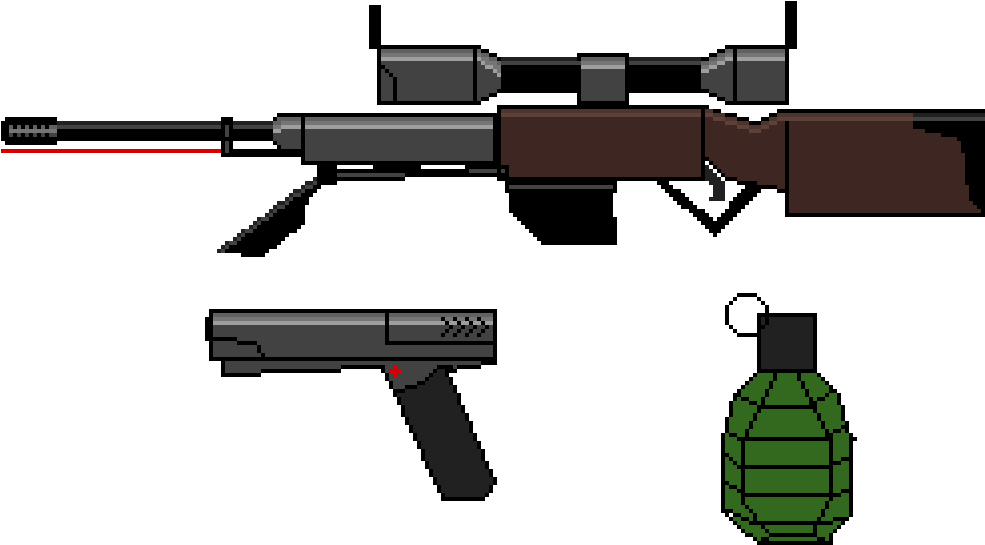 Assorted Firearmsand Grenade Pixel Art