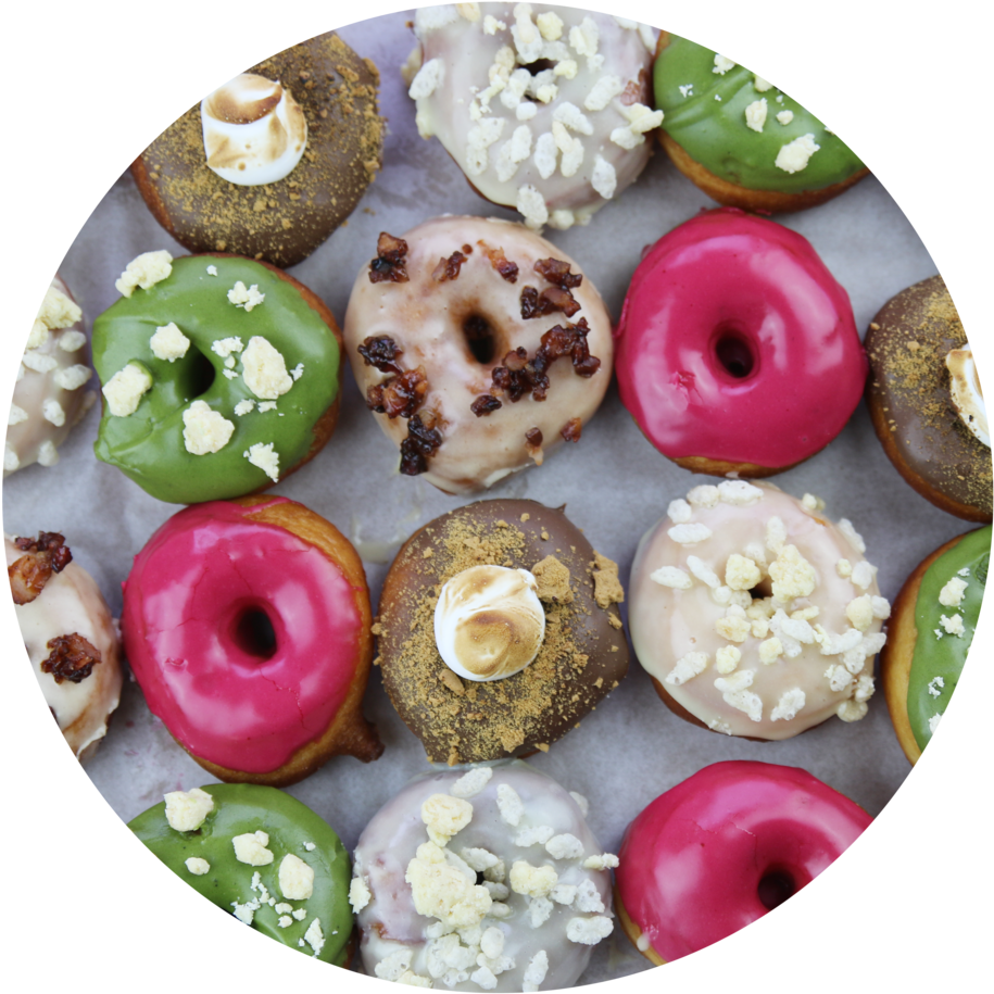 Assorted Gourmet Doughnuts Top View