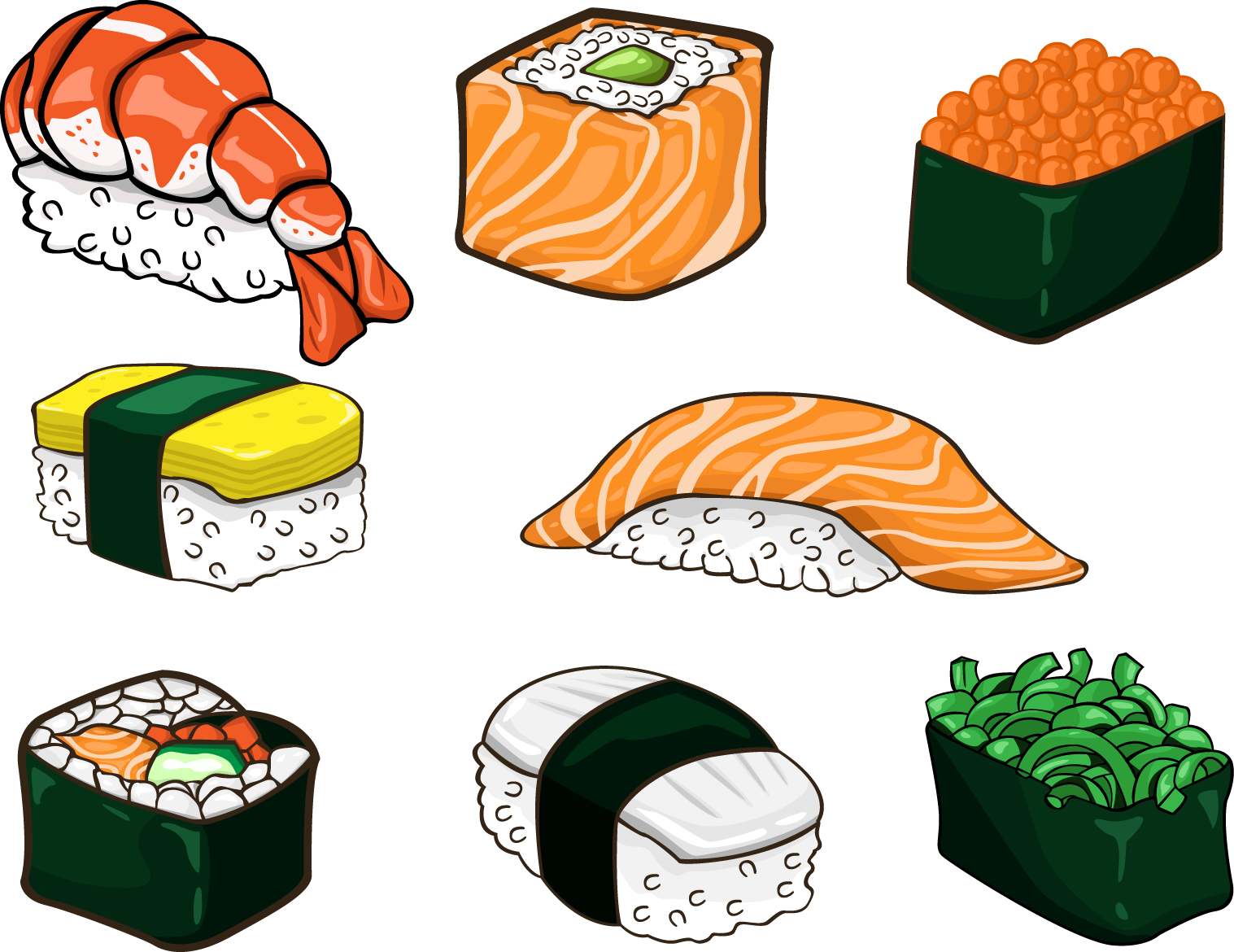 Assorted Sushi Selection Illustration