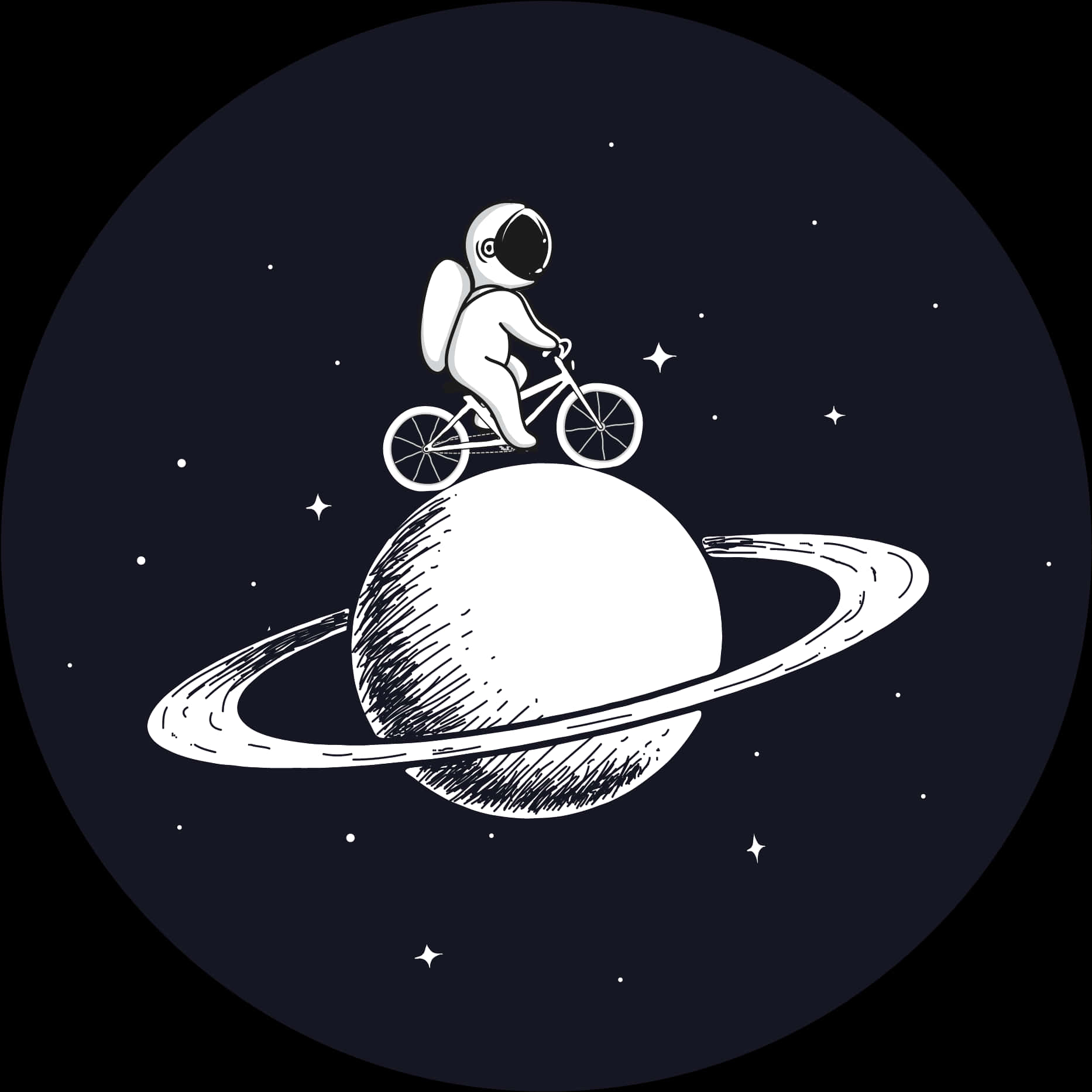 Astronaut Biking Across Ringed Planet