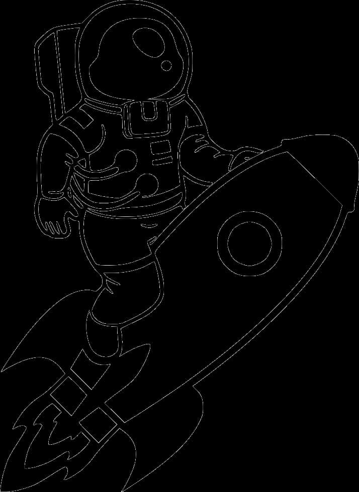 Astronaut Riding Rocket Outline