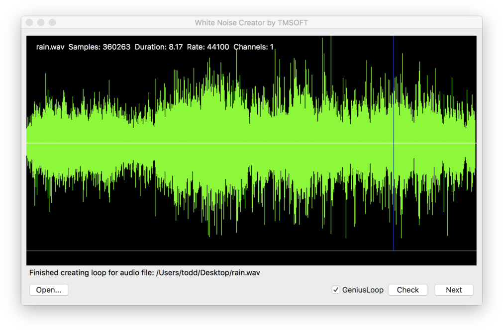 Audio Waveform Display Rain Sound File