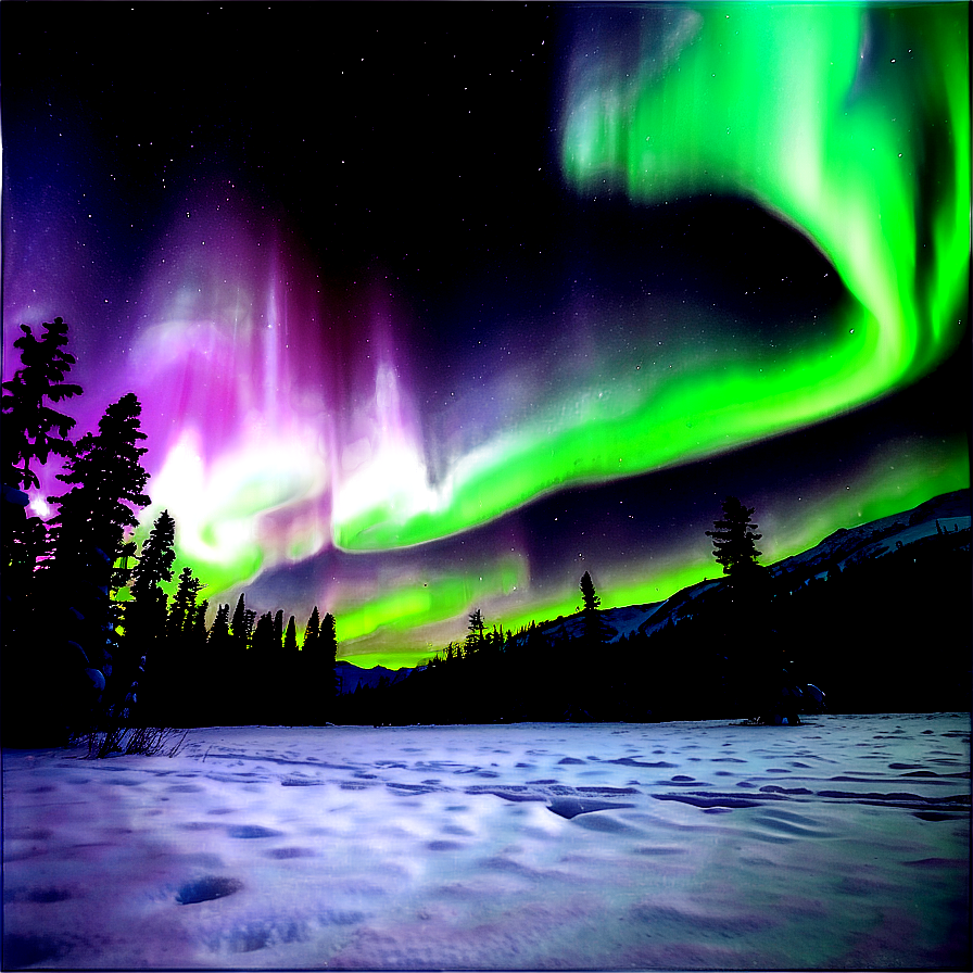 Aurora Borealis Over Snowfield Png Dls35