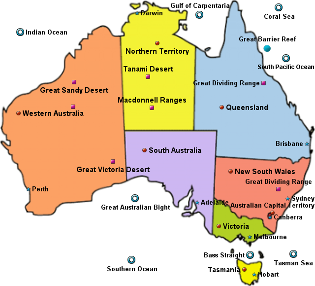 Australia Geographical Features Map